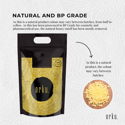 Orku 10Kg Organic Beeswax Pellets Yellow - Cosmetic Grade Bees Wax Pastilles Bulk.