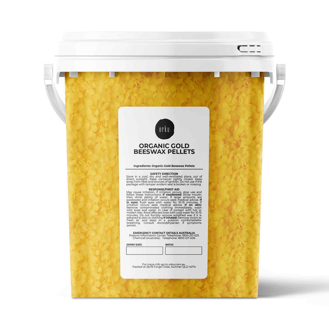 Orku 500g Organic Beeswax Pellets Yellow Tub - Cosmetic Grade Bees Wax Pastilles.