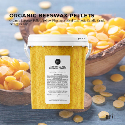 Orku 500g Organic Beeswax Pellets Yellow Tub - Cosmetic Grade Bees Wax Pastilles.