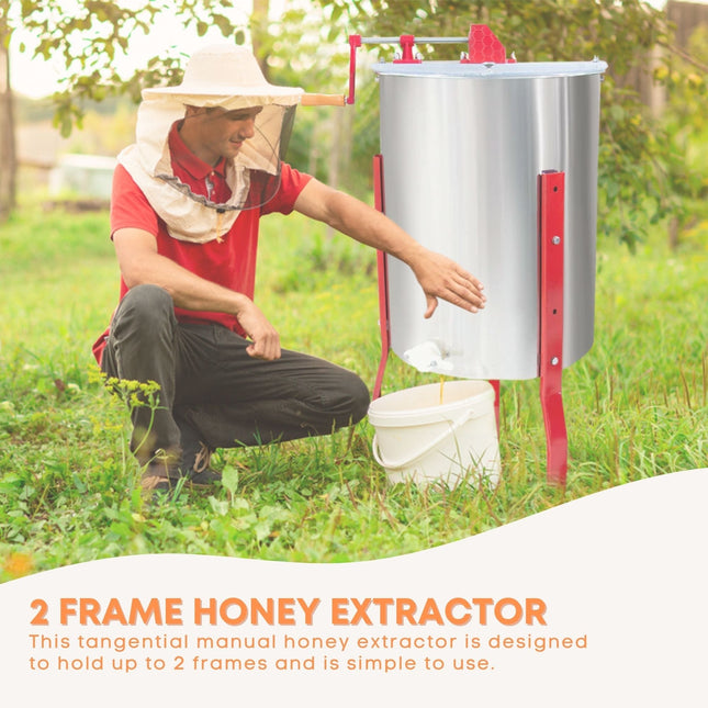 2 Frame Honey Extractor Stainless Manual Spinner Crank Honey Bee Hive Beekeeping.