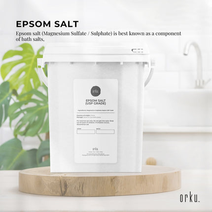 Orku 1.3Kg Epsom Salt Tub - USP Grade Magnesium Sulfate Body Bath Salts.