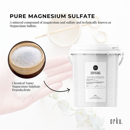 Orku 1.3Kg Epsom Salt Tub - USP Grade Magnesium Sulfate Body Bath Salts.