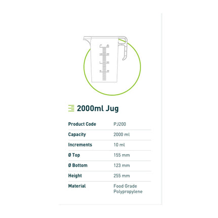 10x 2L Measuring Jug Heavy Duty Clear Plastic Propylene Food Grade BPA 5 Pro-Jug.