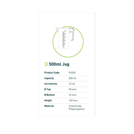 20x 500ml Measuring Jug Strong Clear Plastic Propylene BPA 5 Food Grade Pro-Jug.