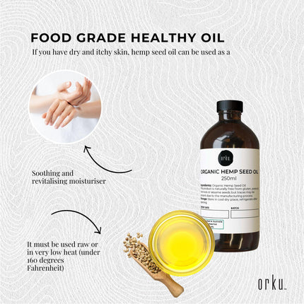 Orku 250ml Organic Hemp Seed Oil - Cold Pressed Food Grade Oils.