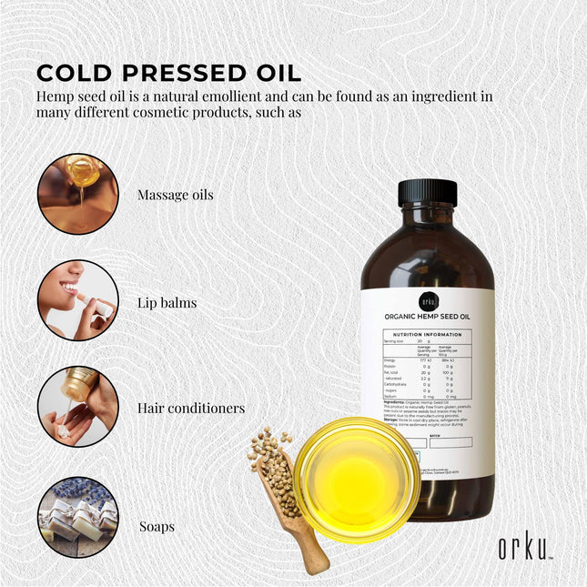 Orku 1L Organic Hemp Seed Oil - Cold Pressed Food Grade Oils.