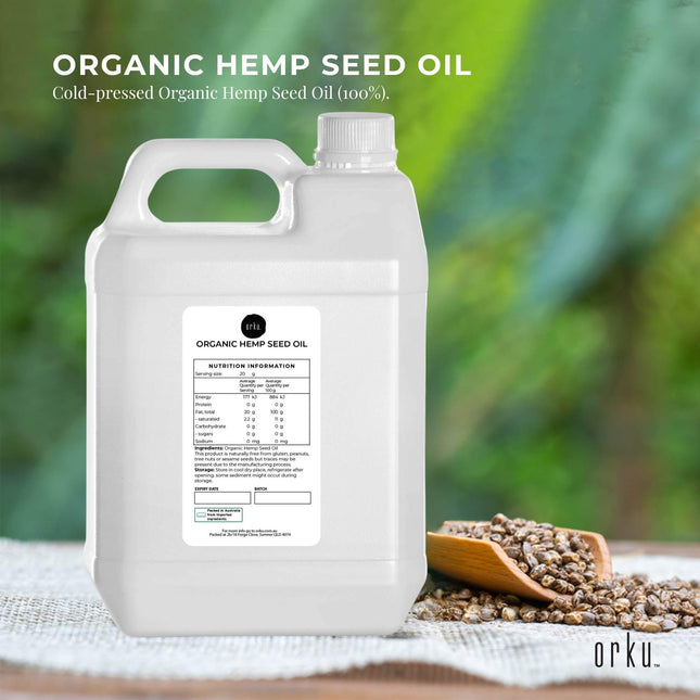 Orku 5L Organic Hemp Seed Oil - Cold Pressed Food Grade Oils.