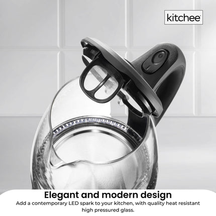 1.7L Electric Glass Kettle LED Blue Light 360 Automatic Cordless Water Boiling Jug.