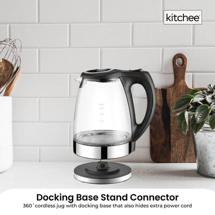 1.7L Electric Glass Kettle LED Blue Light 360 Automatic Cordless Water Boiling Jug.