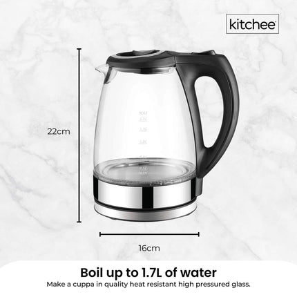 1.7L Electric Glass Kettle LED Blue Light 360 Automatic Cordless Water Boiling Jug.