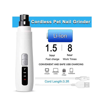 Pet Nail Grinder Dog Cat Electric Trimmer Turbo USB Rechargeable Claw Filer N9.