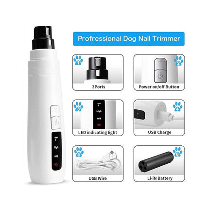 Pet Nail Grinder Dog Cat Electric Trimmer Turbo USB Rechargeable Claw Filer N9.