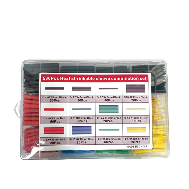 530 Pcs Heating Shrink Sleeve Set Heat Shrinkable Insulation Electrical Cable Tube.