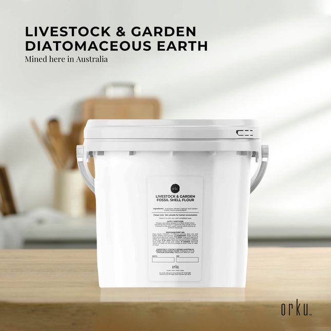 Orku 3Kg Fossil Shell Flour Tub - Livestock Garden Diatomaceous Earth.