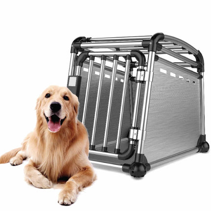 Aluminium Dog Travel Crate 56x65x77cm - Medium Pet Car Transport Cage Kennel Box.