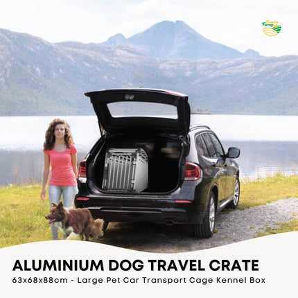 Aluminium Dog Travel Crate 63x68x88cm - Large Pet Car Transport Cage Kennel Box.