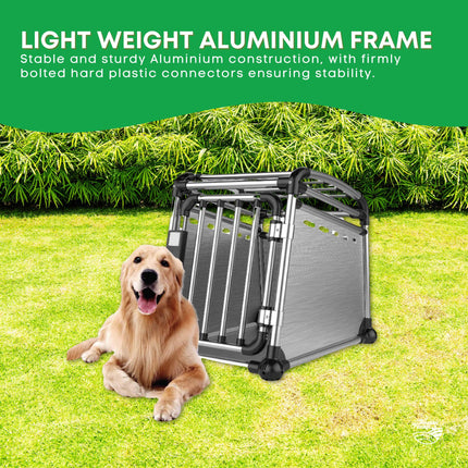 Aluminium Dog Travel Crate 63x68x88cm - Large Pet Car Transport Cage Kennel Box.