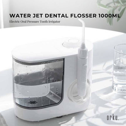 Orku 1000ml Water Flosser Electric Oral Irrigator - Adjustable Pressure White.
