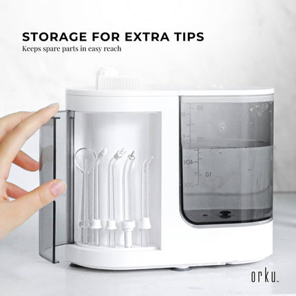 Orku 1000ml Water Flosser Electric Oral Irrigator - Adjustable Pressure White.