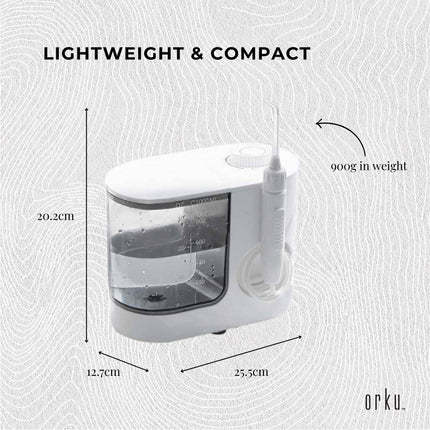 Orku 1000ml Water Flosser Electric Oral Irrigator - Adjustable Pressure White.
