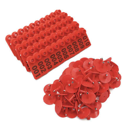 1-100 Cattle Number Ear Tag 6x7cm Set - Medium Red Sheep Livestock Label.