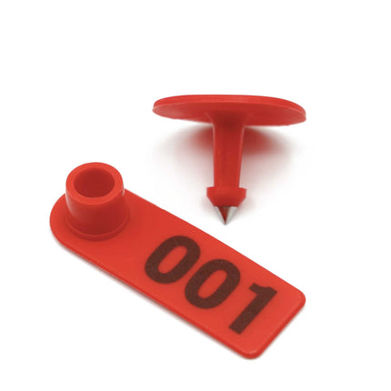 1-100 Cattle Number Ear Tag 6x7cm Set - Medium Red Sheep Livestock Label.