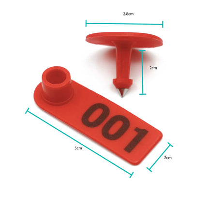 1-100 Cattle Number Ear Tag 6x7cm Set - Medium Red Sheep Livestock Label.