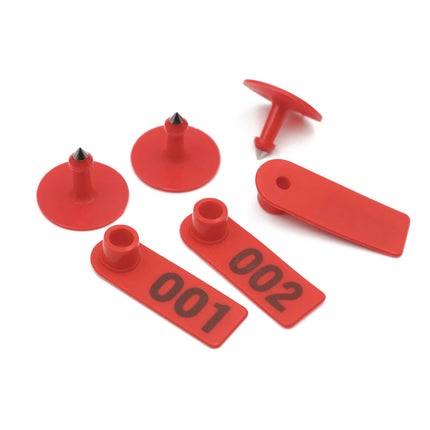 1-100 Cattle Number Ear Tag 6x7cm Set - Medium Red Sheep Livestock Label.