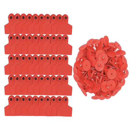 100x Cattle Ear Tags Set - 6x7cm Medium Red Blank Cow Pig Sheep Livestock Label.