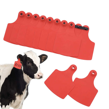 100x Cattle Ear Tags Set - 7.5x10cm XL Red Blank Pig Cow Sheep Livestock Label.