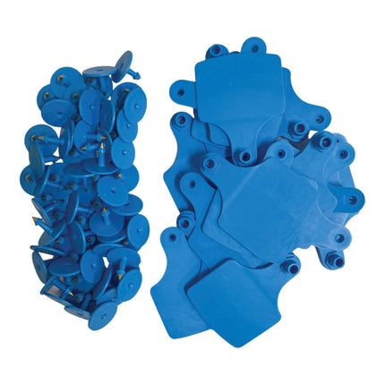 100x Cattle Ear Tags Set - 7.5x10cm XL Blue Blank Pig Cow Sheep Livestock Label.