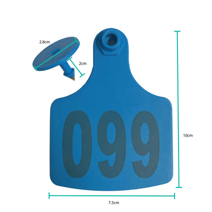 1-100 Cattle Number Ear Tags 7.5x10cm Set - XL Blue Cow Sheep Livestock Labels.