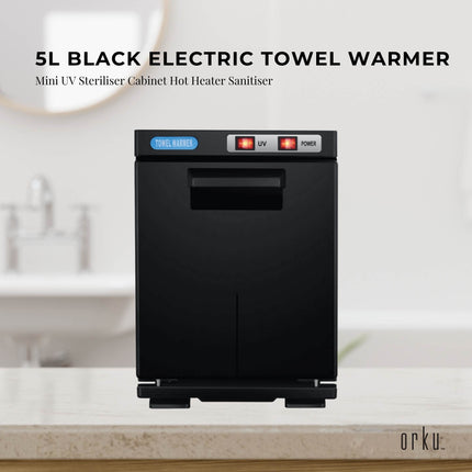 Orku 5L Black Electric Hand Towel Warmer Mini UV Steriliser Cabinet Salon Heater.
