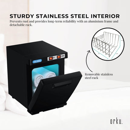 Orku 5L Black Electric Hand Towel Warmer Mini UV Steriliser Cabinet Salon Heater.