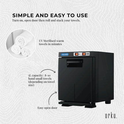Orku 5L Black Electric Hand Towel Warmer Mini UV Steriliser Cabinet Salon Heater.