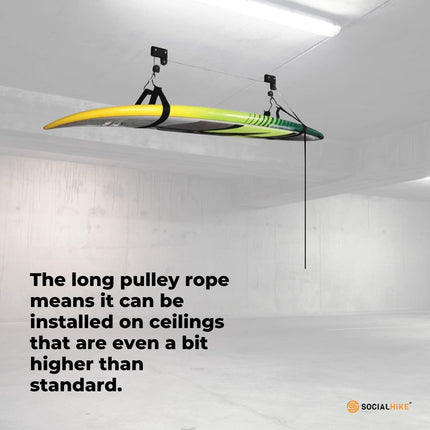 Social Hike Kayak Hoist - 34kg Garage Ceiling Pulley Lift for Kayak Bike Storage.