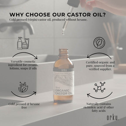 Orku 25ml Organic Castor Oil + Dropper - Hexane Free Cold Pressed.