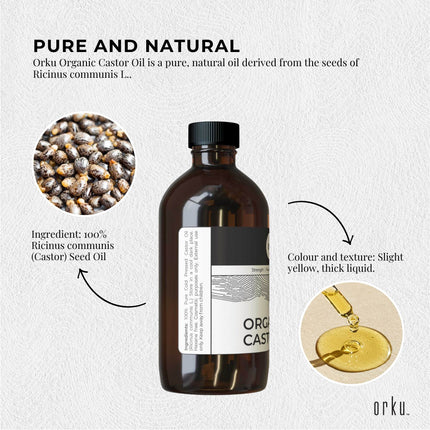 Orku 250ml Organic Castor Oil - Hexane Free Cold Pressed.