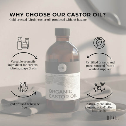 Orku 250ml Organic Castor Oil - Hexane Free Cold Pressed.