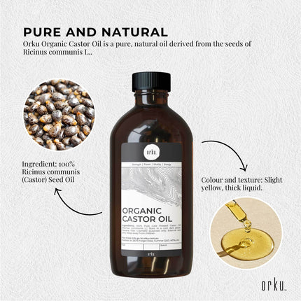 Orku 1L Organic Castor Oil - Hexane Free Cold Pressed.