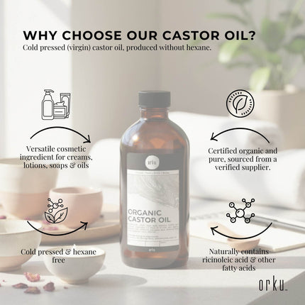 Orku 1L Organic Castor Oil - Hexane Free Cold Pressed.
