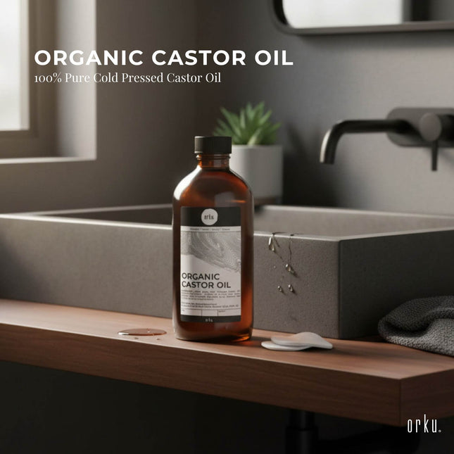 Orku 1L Organic Castor Oil - Hexane Free Cold Pressed.