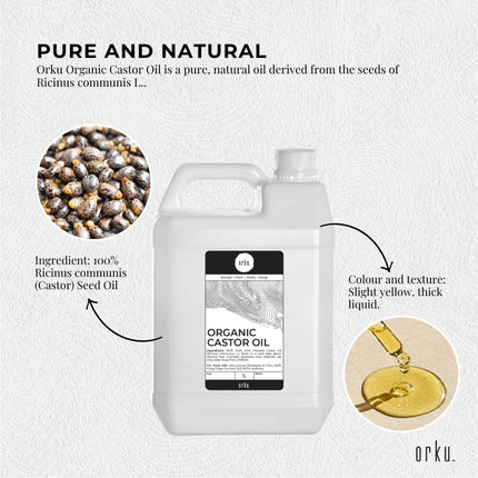 Orku 5L Organic Castor Oil - Hexane Free Cold Pressed.