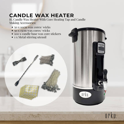 8L Orku Candle Wax Heater With Tap And Accessories - Candle Making Melter Pot.