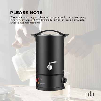Orku 10L Candle Wax Melter with Tap and Accessories - 220-240V Electric Black.