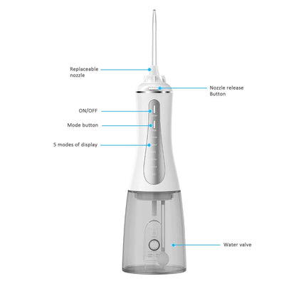 Portable Oral Irrigator 350ml - Rechargeable Water Dental Flosser Teeth Cleaner.