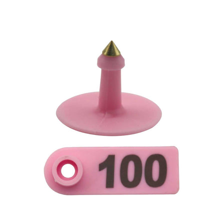 1-100 Cattle Number Ear Tag 5x2cm Set - Mini Pink Cow Sheep Pig Livestock Label.