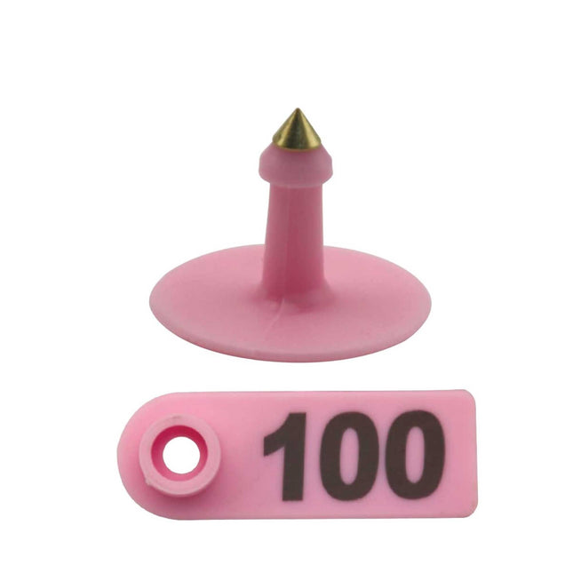 1-100 Cattle Number Ear Tag 5x2cm Set - Mini Pink Cow Sheep Pig Livestock Label.