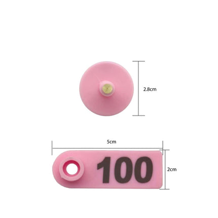 1-100 Cattle Number Ear Tag 5x2cm Set - Mini Pink Cow Sheep Pig Livestock Label.