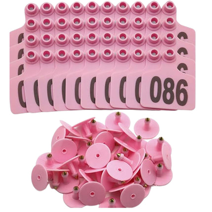1-100 Cattle Number Ear Tags 5x4cm Set - Small Pink Pig Goat Livestock Label.